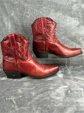 Eight Second Angel Snip Toe Boots Womens 12 Red Leather Short Cowgirl Cowboy